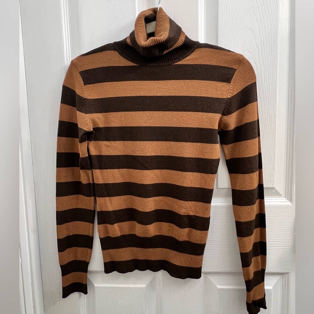 H&M Women’s Turtleneck Sweater in Brown and Tan Stripes